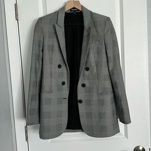 XS blazer w/ padded shoulders. Discoloration near R shoulder seam and right arm
